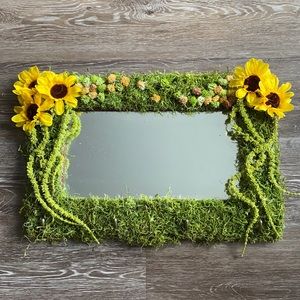 Sunflower and Moss Mirror with Hooks